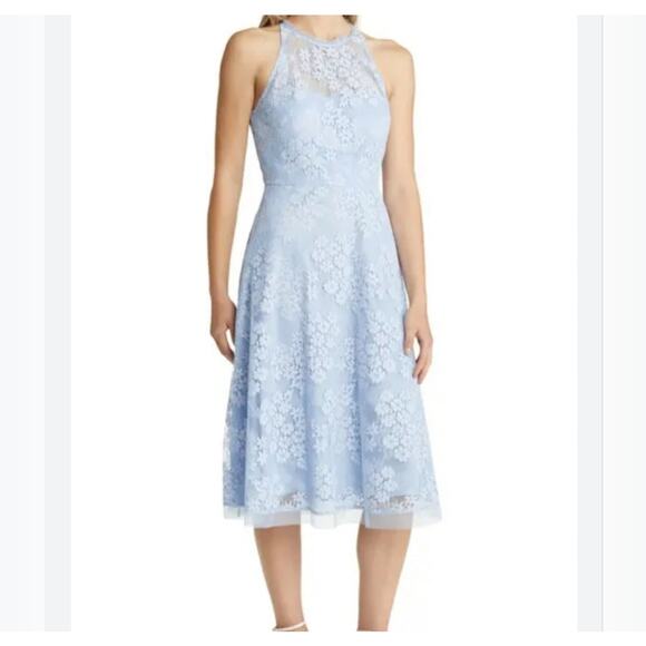 Vince Camuto Blue Lace Halter Neck Dress w/ Pockets Size 14 - Picture 2 of 14